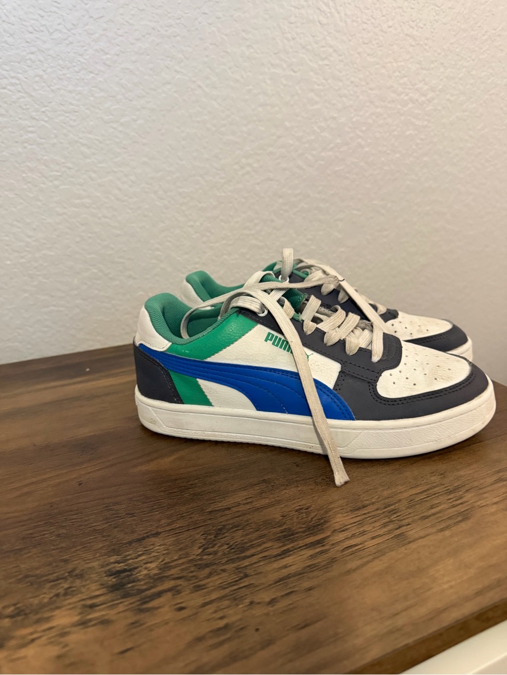Puma Kids White Blue and Green Low-Top Sneakers